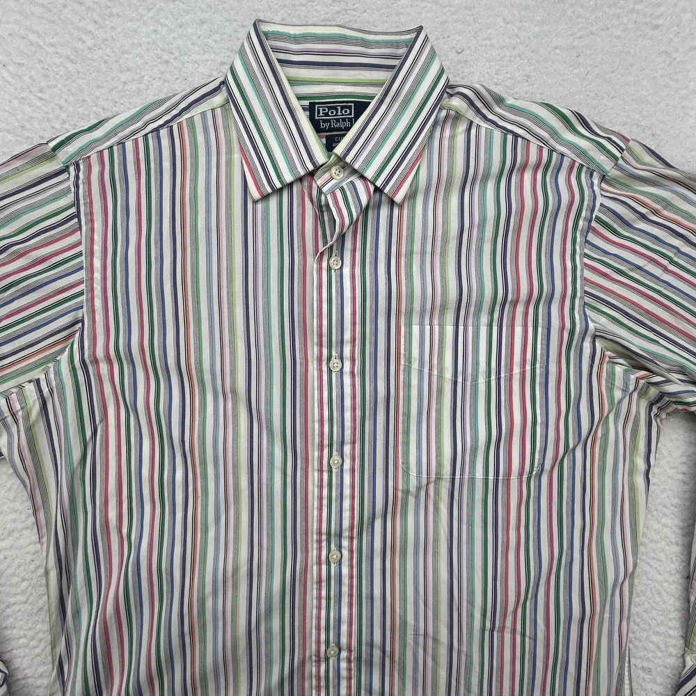 Polo Ralph Lauren Shirt Mens 15.5 34/35 Durham Multicolor Striped Vintage 90s